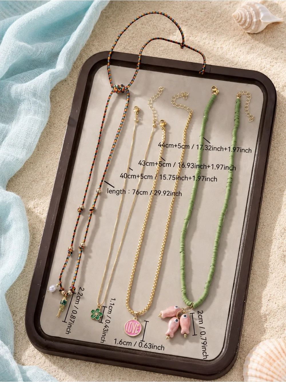 Gold Pink 'Love' Charm Necklace Layered Set